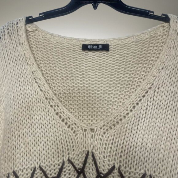 Blue B Collection Chunky Knit Sweater Women’s Large Cream Brown Blue Cozy Boho - Picture 8 of 12